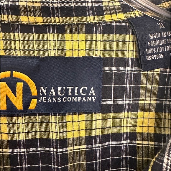 Nautica Men’s Button Down Short Sleeve Plaid Shirt Size XL Black Yellow - Picture 3 of 4